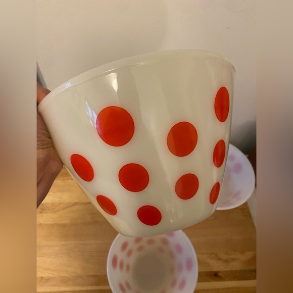 Fire King Oven Ware White Bowls with Red Polka Dots - Picture 6 of 10